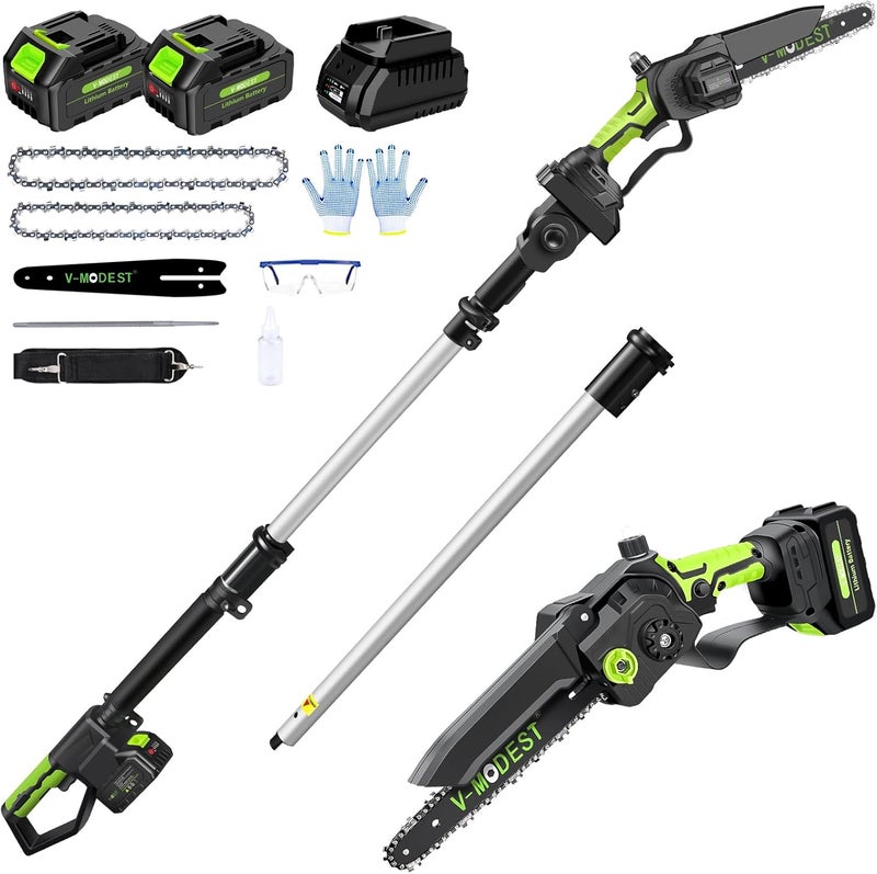 V-MODEST 2-IN-1 Cordless Pole Saw 8 inch Mini Chainsaw, Pole Saws for Tree Trimming 2*4.0Ah Battery Powered, Electric Pole Saw Brushless 15ft Max Extension Pole Chainsaw for Tree Trimmer Wood Cutting - Image 1